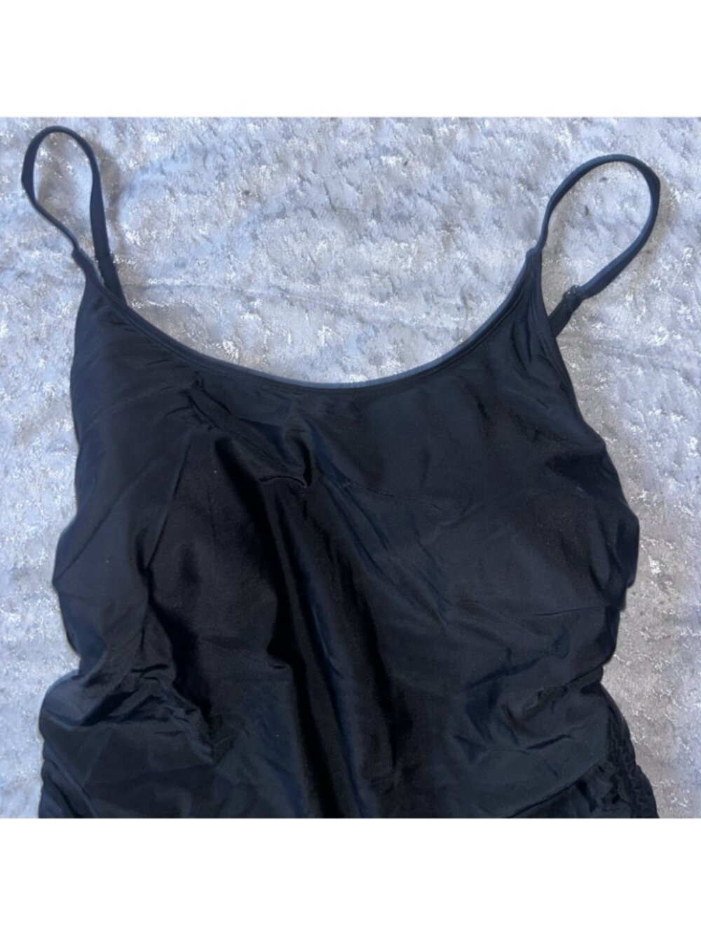Solid Black Ruched Swimsuit Bathing Suit Plus Size 2XL Lightly Padded Side Ties - Picture 2 of 7